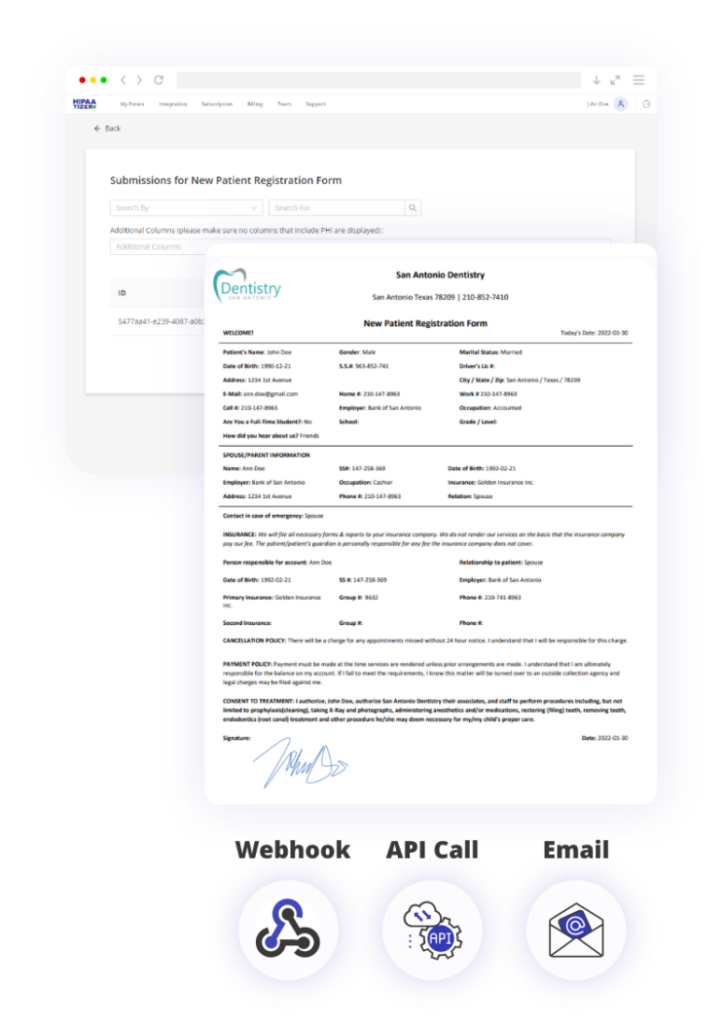 Phi health information screen and hipaa compliant form in pdf
