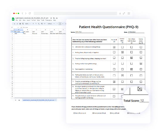 Form Submission In Google Sheets And Pdf Phq 9