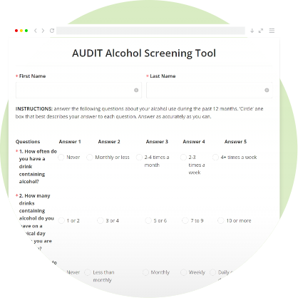 Add AUDIT to your online questionnaires, tests and assessments