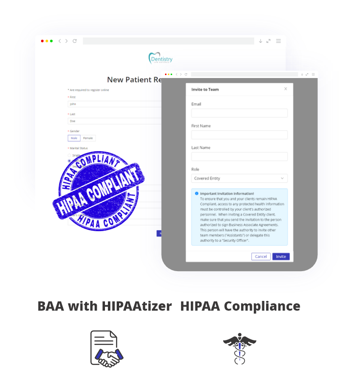 Covered entity invitation and baa for hipaa compliant form