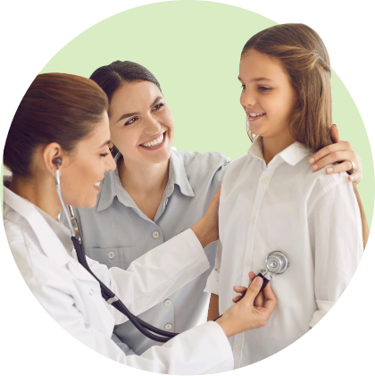 pediatrician with parent and child