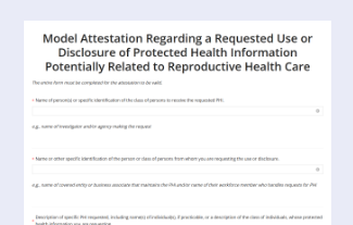 Model Attestation Regarding a Requested Use or Disclosure of PHI